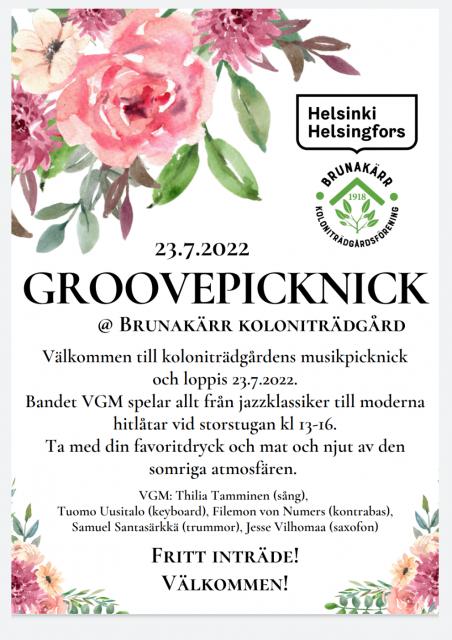 Reklamaffisch för groovepicknick 23.7 13-16